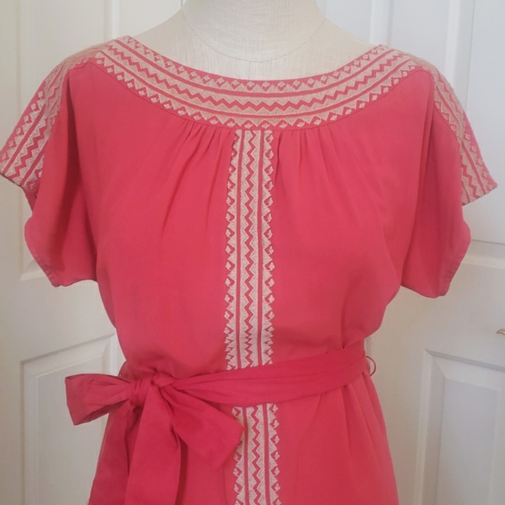 THML for Anthropologie Coral Embroidered Boho Shift Mini Dress / Tunic XS - Picture 6 of 17